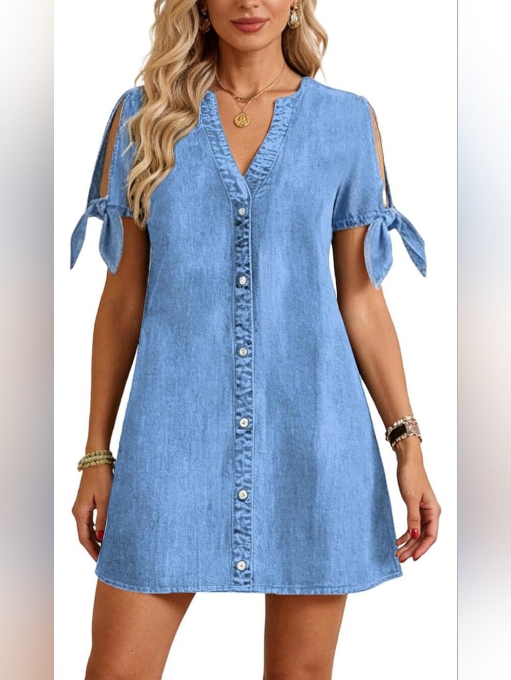 Denim Tied Sleeve Summer Dress